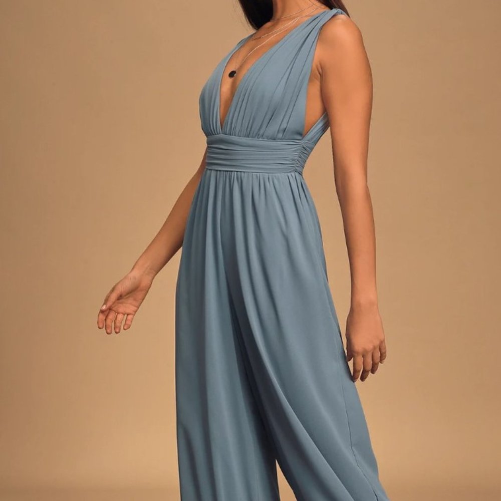 Slate Blue Wide-Leg Jumpsuit